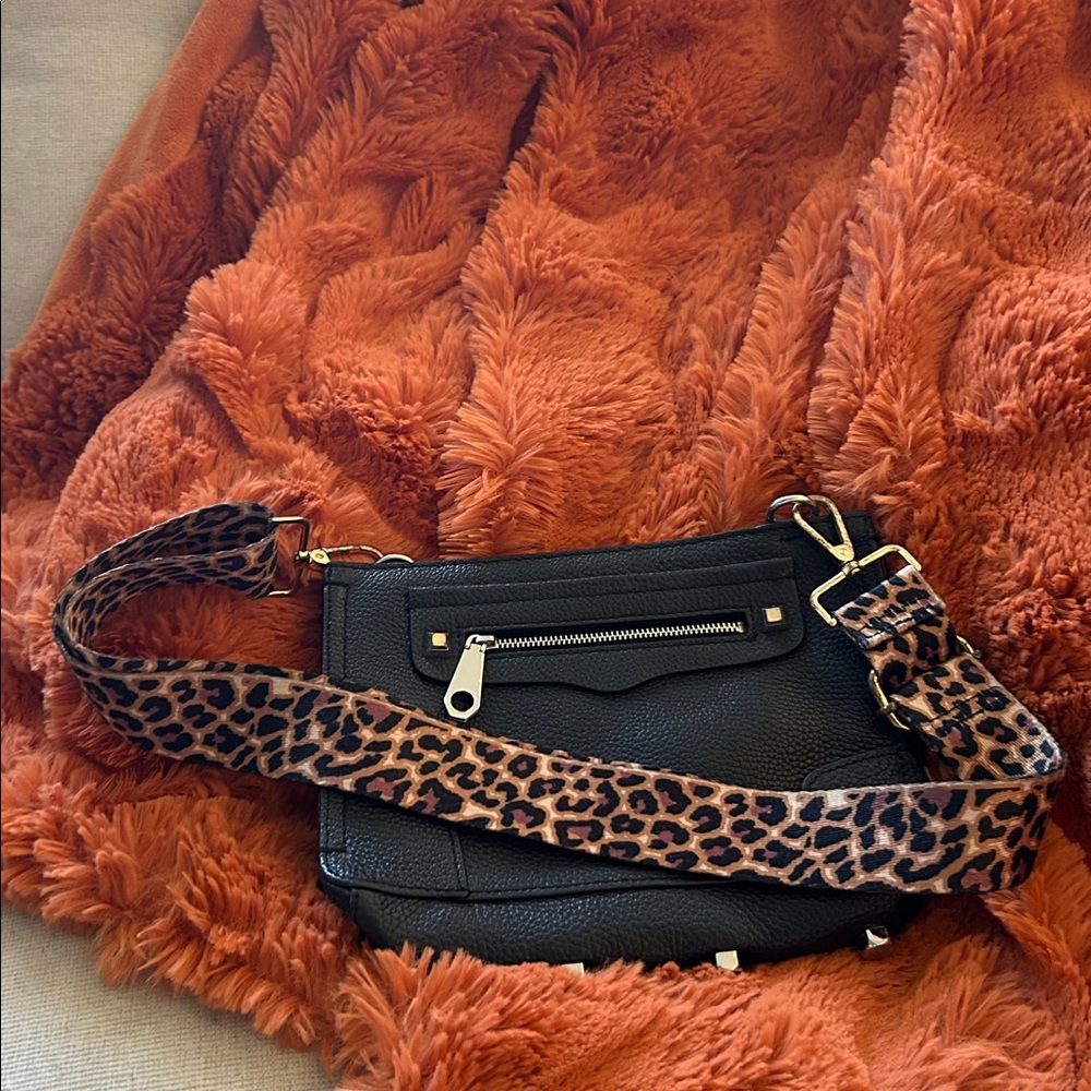 Rebecca Minkoff Black Crossbody Bag with Leopard Strap